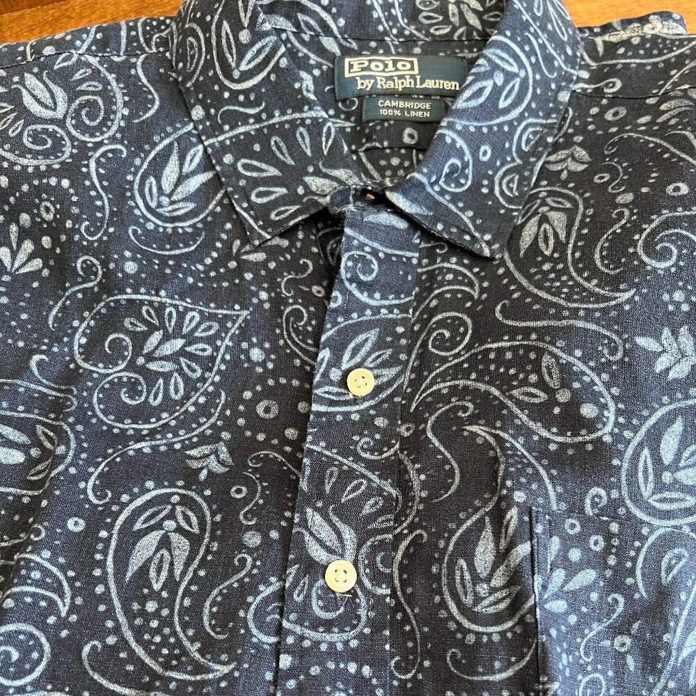 Polo Ralph Lauren Shirt Linen Paisley Cambridge Blue Half Button Pullover Sz 2XL